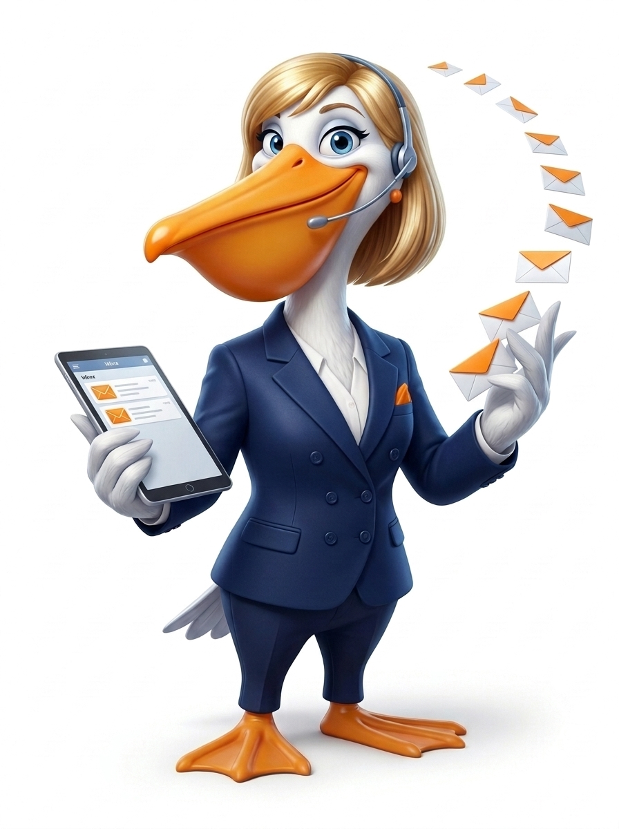 Margo the Email Marketing Specialist with her headset and tablet